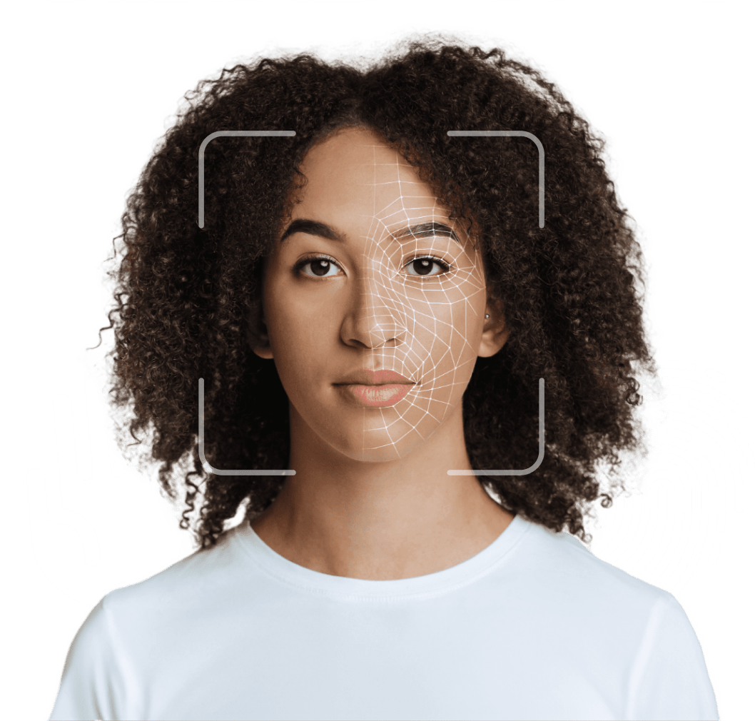 retrato de uma pessoa com rosto mapeado pela biometria